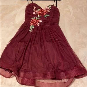 Maroon Heart neck-line Dress